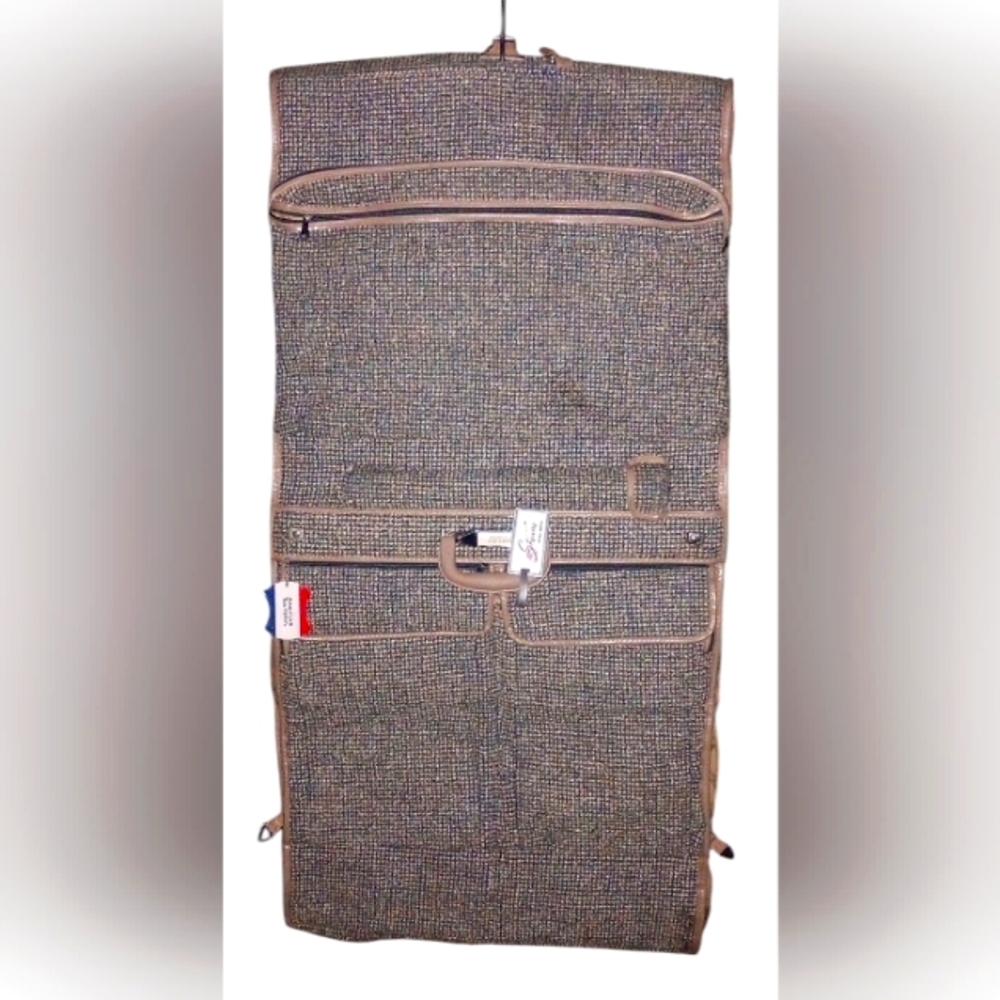 Vintage Skyway Tweed Tan Blue Garment Bag With Umbrella